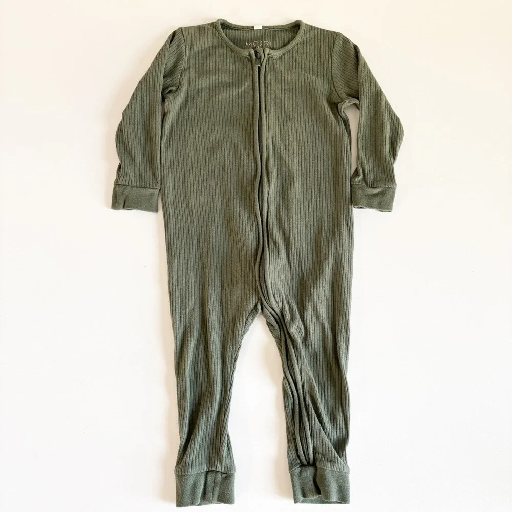 MORI Baby Olive Green Ribbed Bamboo Organic Cotton Zippy Sleeper Size 18-24M